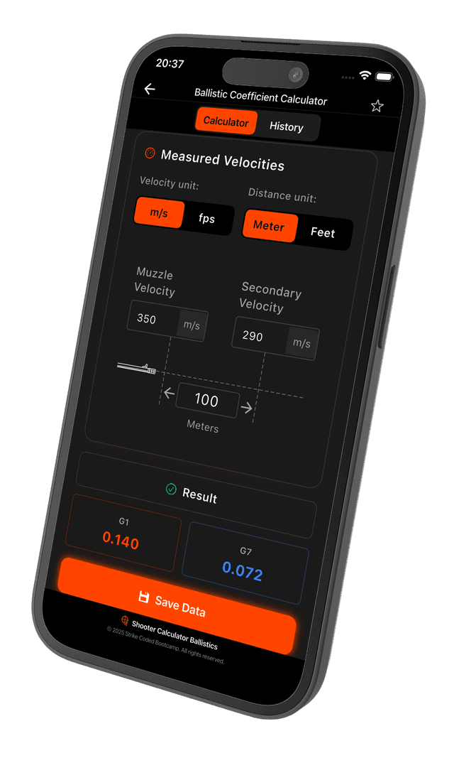 SC Ballistics — ballistic coefficient calculator SC Ballistics app screenshot displaying ballistic coefficient calculator and trajectory adjustment tools